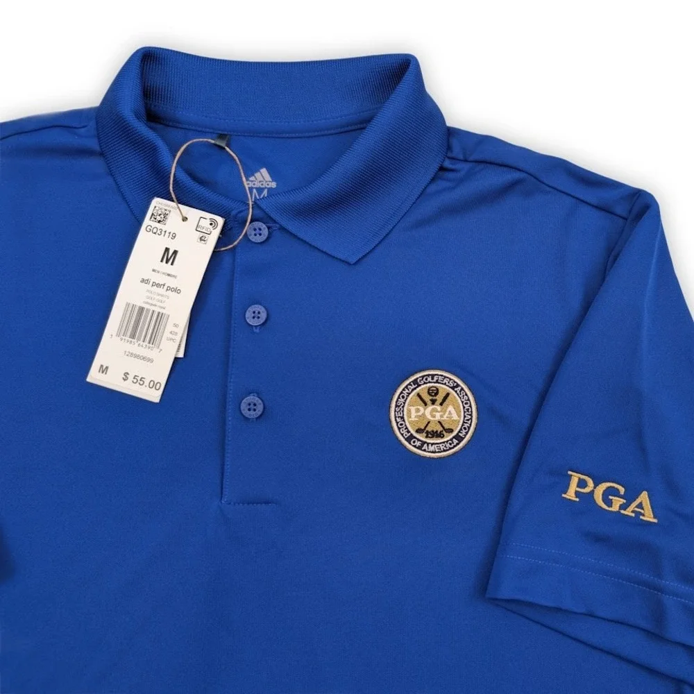 Adidas Performance Golf Polo Shirt Mens Medium Blue‎ PGA Tour Embroidered Logo